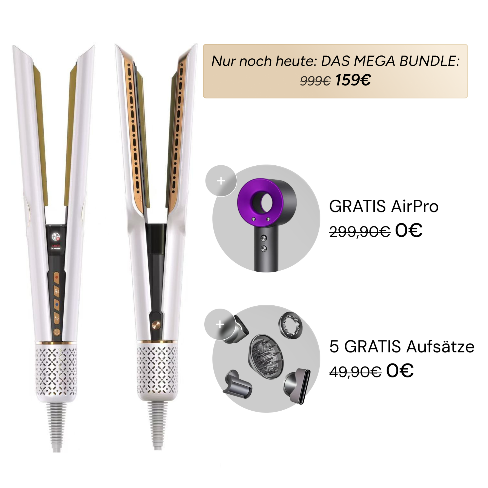 Whipl™ Straithair Pro - lufträtång och GRATIS AirPro hårtork styler inklusive 5 tillbehör