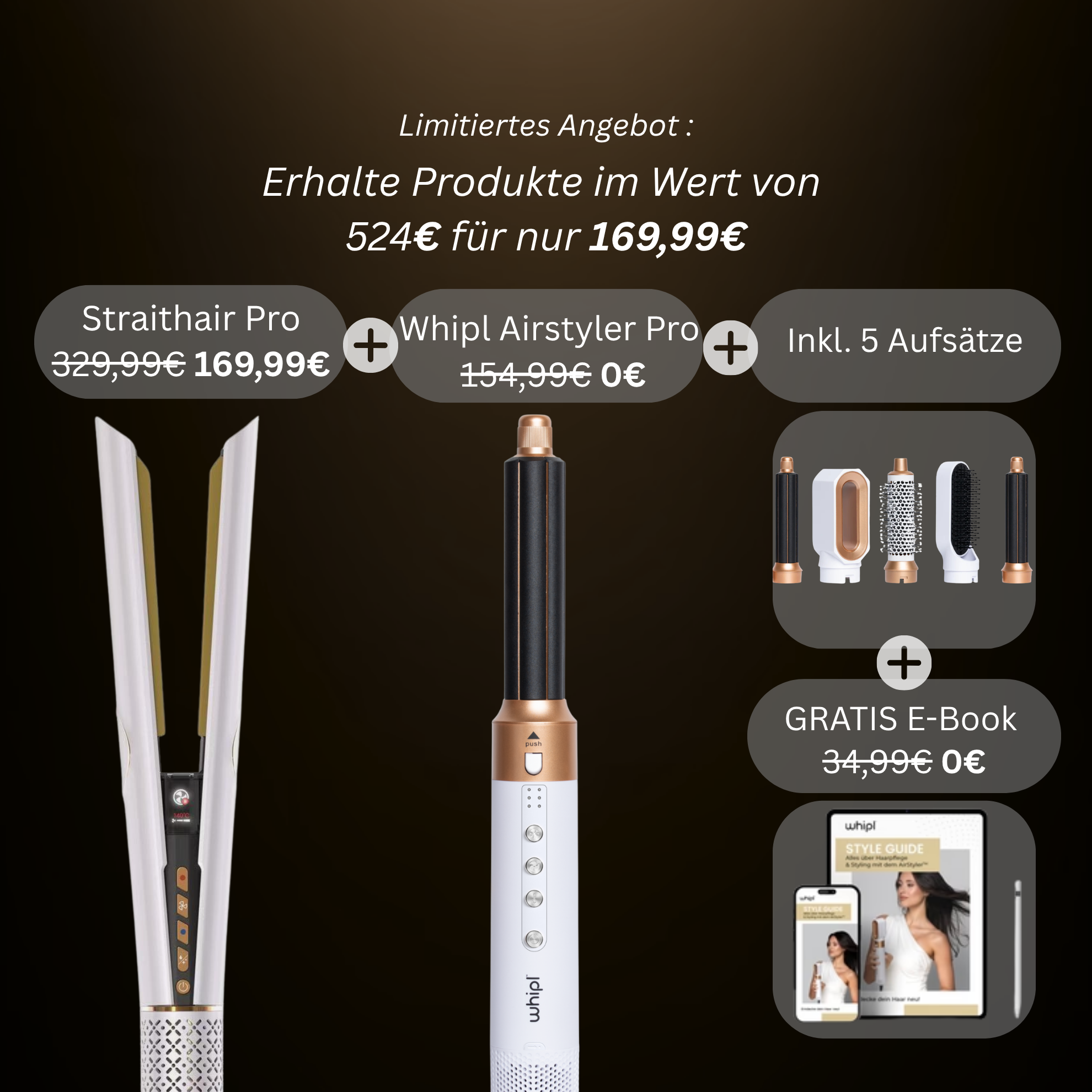 Whipl™ Straithair Pro - Air Straightener + GRATIS Airstyler inkl. 5 bilagor
